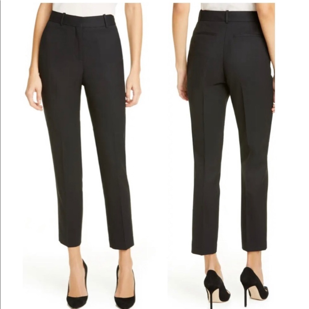 Reiss Hartley Slim Textured Wool Blend Black Pleated Ankle Trousers